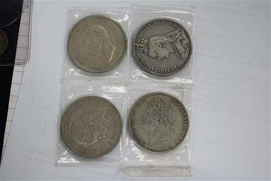 A quantity of assorted coins including Victorian crowns.